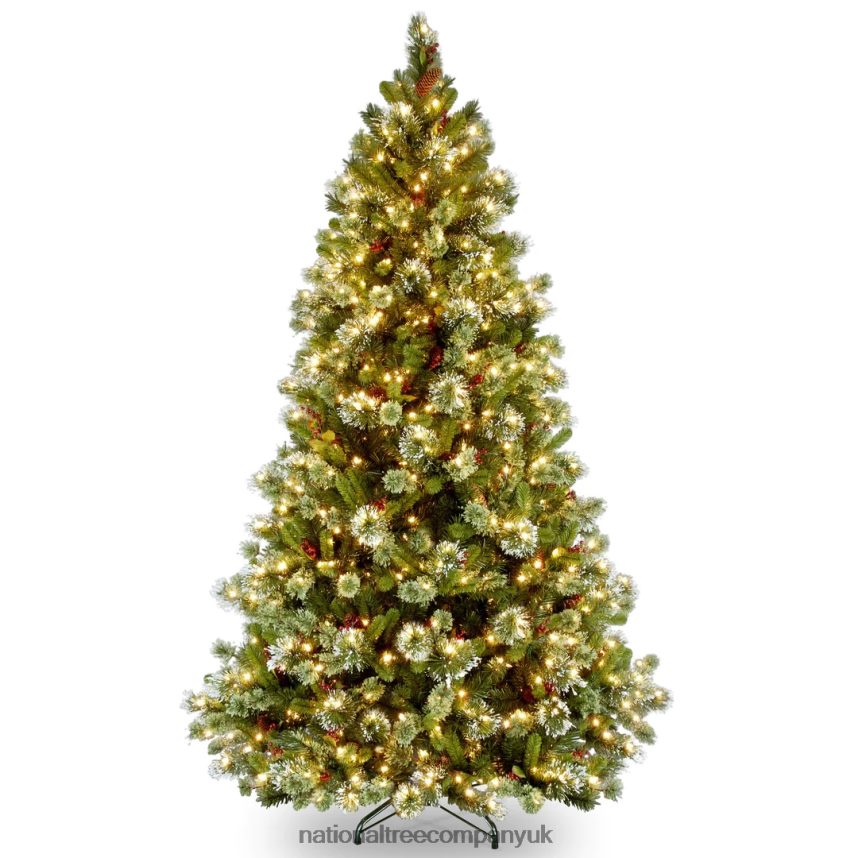 Trees | National Tree Company Pre-Lit Artificial Christmas Tree Wintry Pine Green White Lights Decorated with Pine Cones Berry Clusters Includes Stand 75 Feet F2L4F123